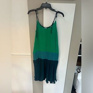 H BY HALSTON WOMENS GREEN SMOCKED TANK DRESS SIZE MEDIUM